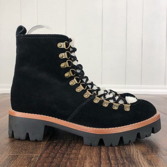 Jeffrey Campbell Combat Hiker Platform Boot Lug Sole Lace Up Sherpa Size 10 Blk - Picture 1 of 16